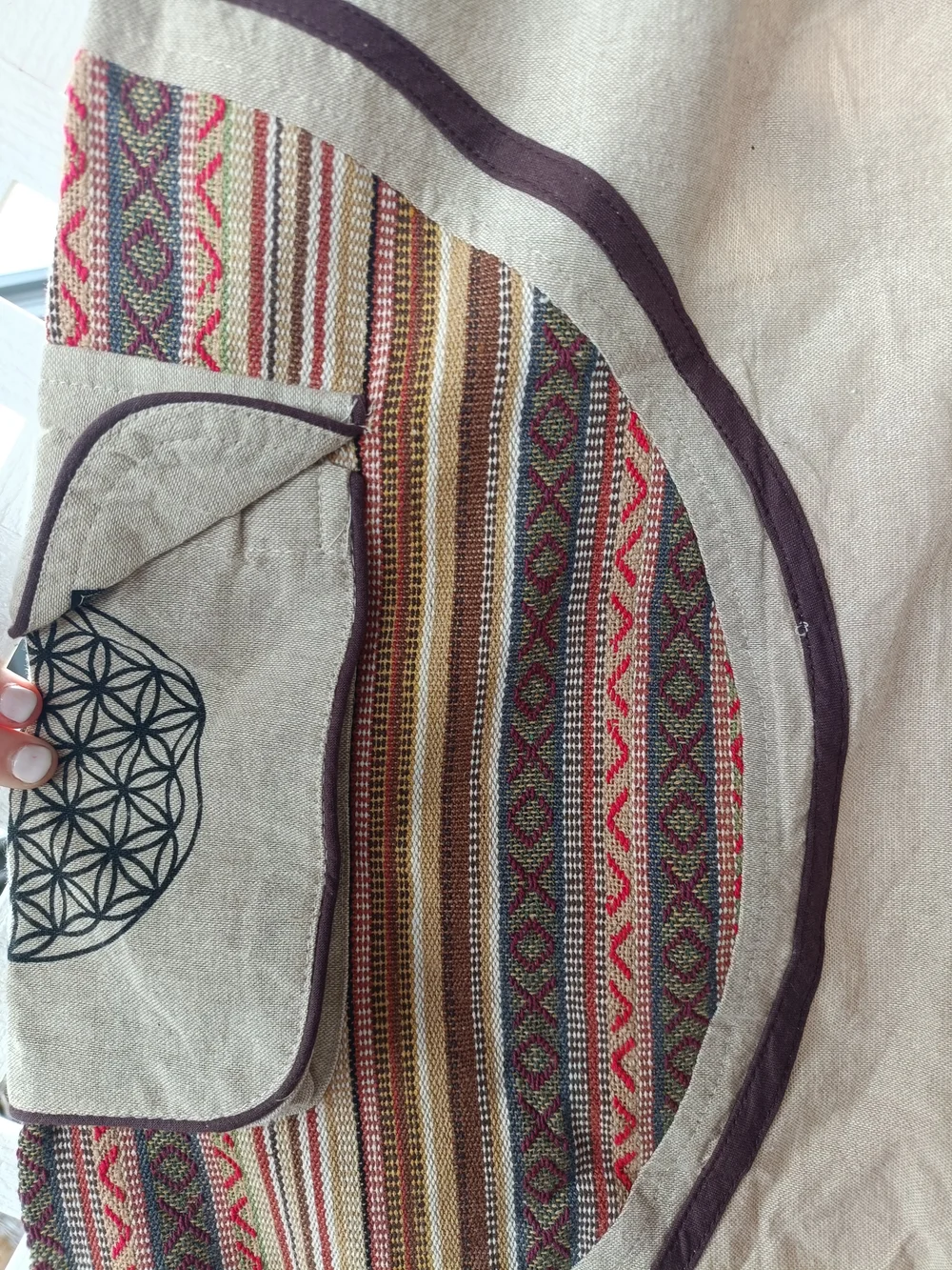 Bohemian Beige Men’s Cargo Pants with Patterned Panels